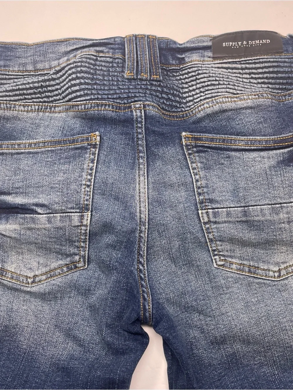 Supply & Demand Men’s Distressed Biker Denim Shorts Size 32W Blue Zipper Pockets